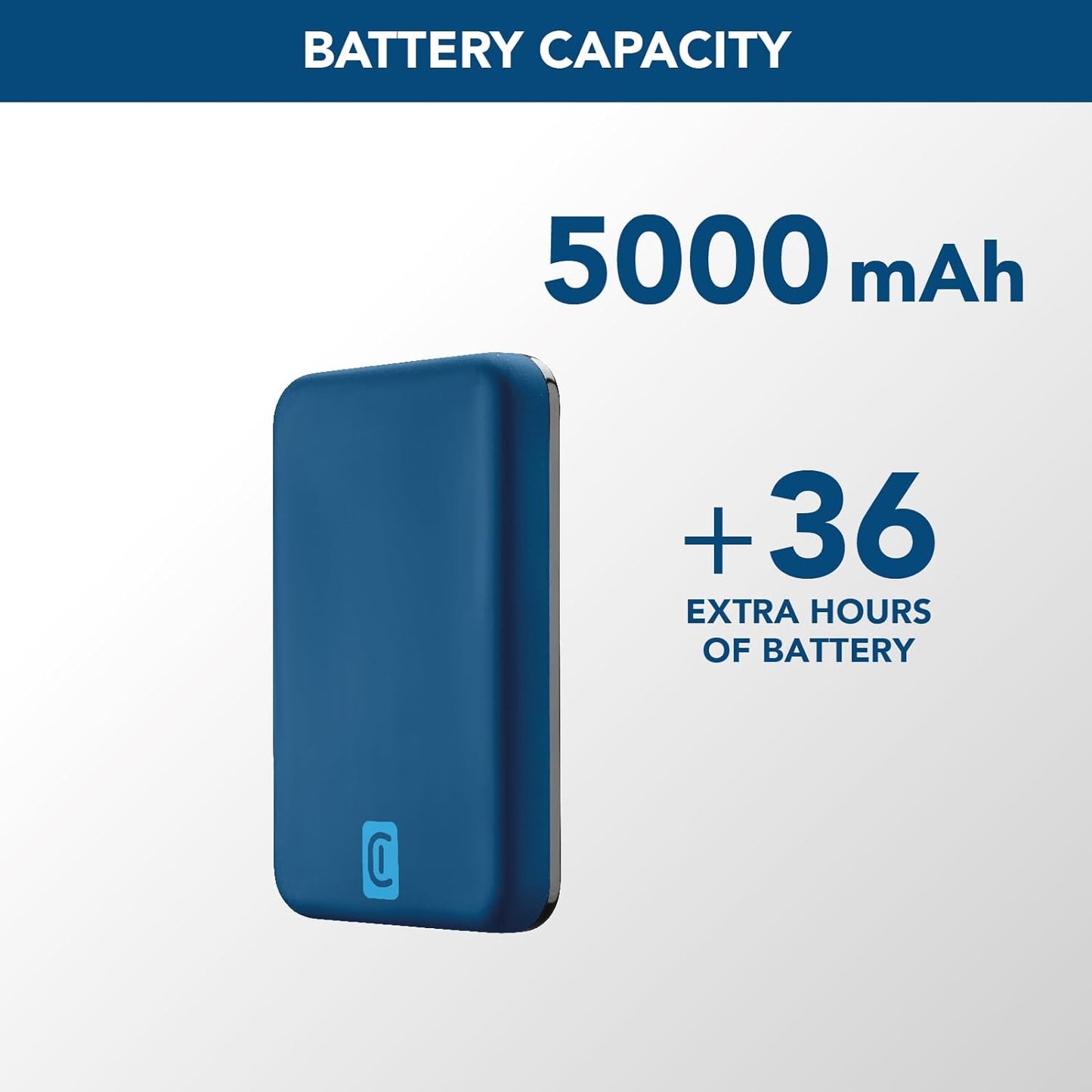 Cellularline Wireless Powerbank MAG 5000 Portable Charger Compatible with Mag Safe Ecosystem - سيلولار لاين باور بانك لاسلكي شاحن محمول متوافق مع نظام ماجسيف البيئي سعة 5000 مللي أمبير