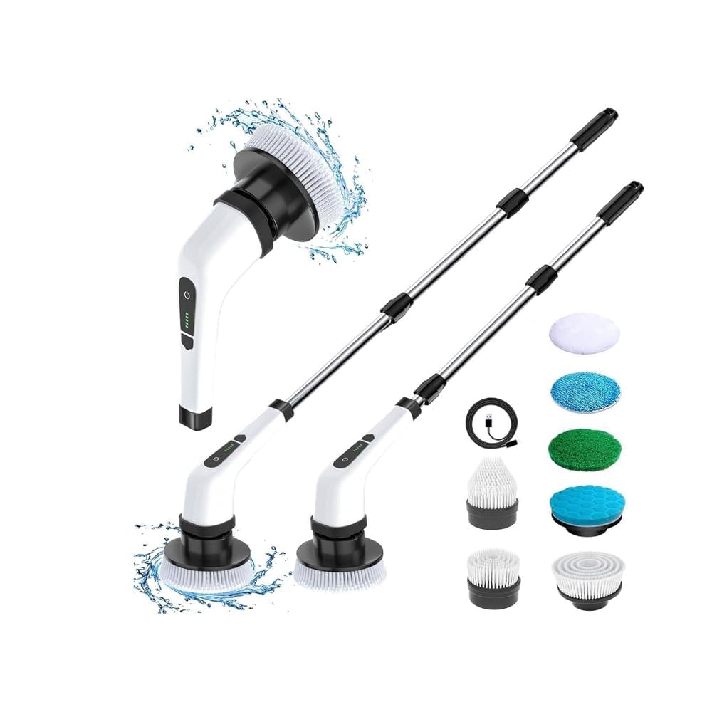 بورودو فرشاة تنظيف كهربائية لاسلكية متعددة الاستخدامات بطول 130 سم, بطارية بسعة 2500 مللي امبير - ابيض | Porodo Multi-Purpose Cordless Electric Scrubber 130CM 2500mAh - White