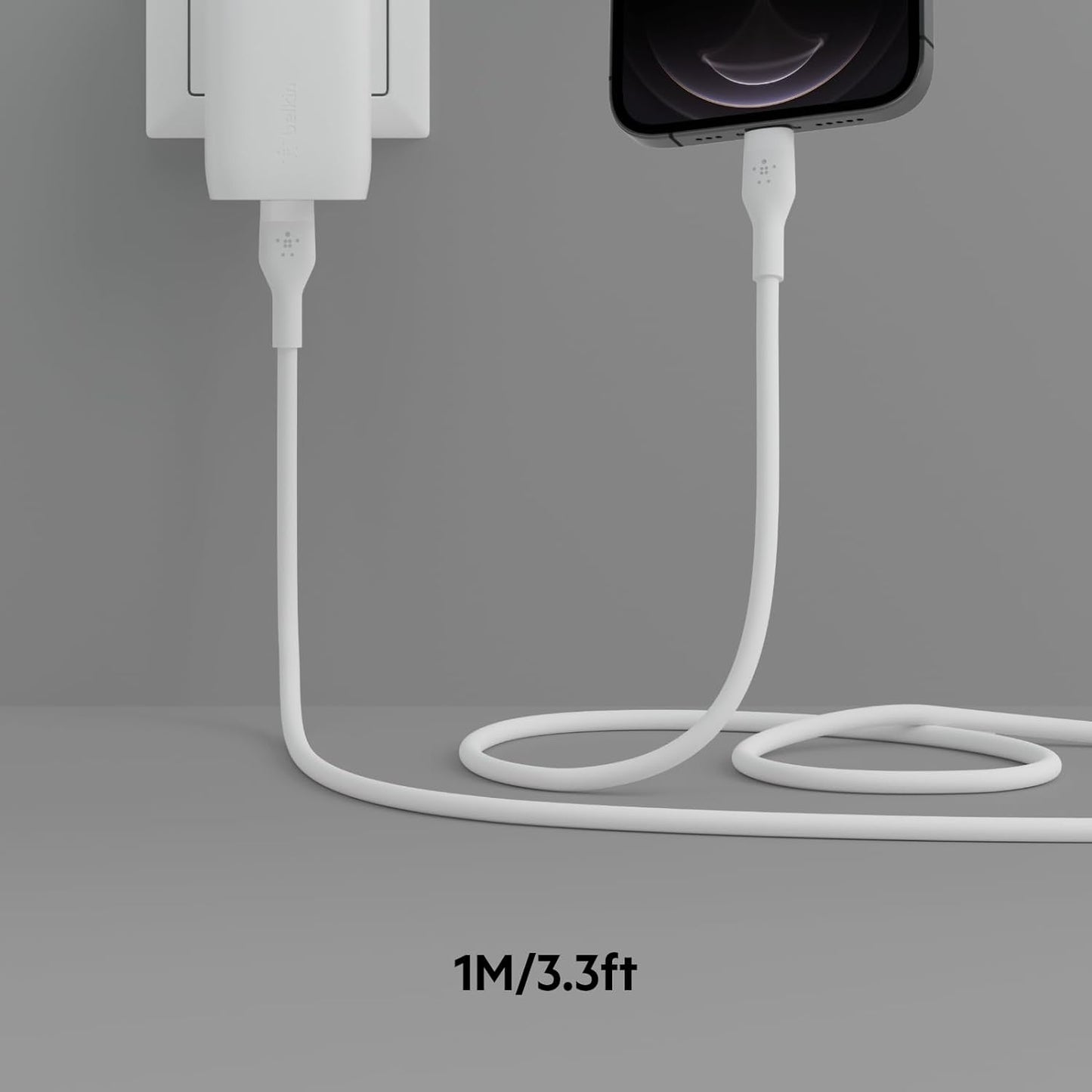 Belkin BoostCharge Flex USB-C Silicone Cable with Lightning Connector 1M - كيبل سيلكون يو اس بي سي الى لايتننع بتقنية البوست شارج وطول 1 متر