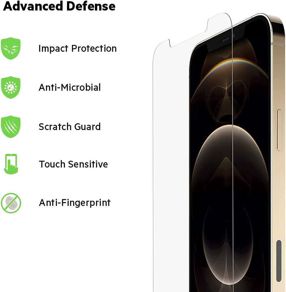 Belkin for iPhone 12 Screen Protector UltraGlass Anti-Microbial clear - شاشة حماية الترا جلاس مضادة للميكروبات لموبايل ايفون 12 شفافة من بيلكن