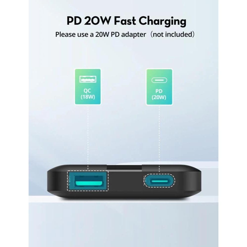 باور بانك راف باور بسعة 10,000 مللي امبير وبقدرو شحن 20 واط - اسود | RAVPOWER PB1236 20W 2 Ports Power Bank (10000mAh) – Black