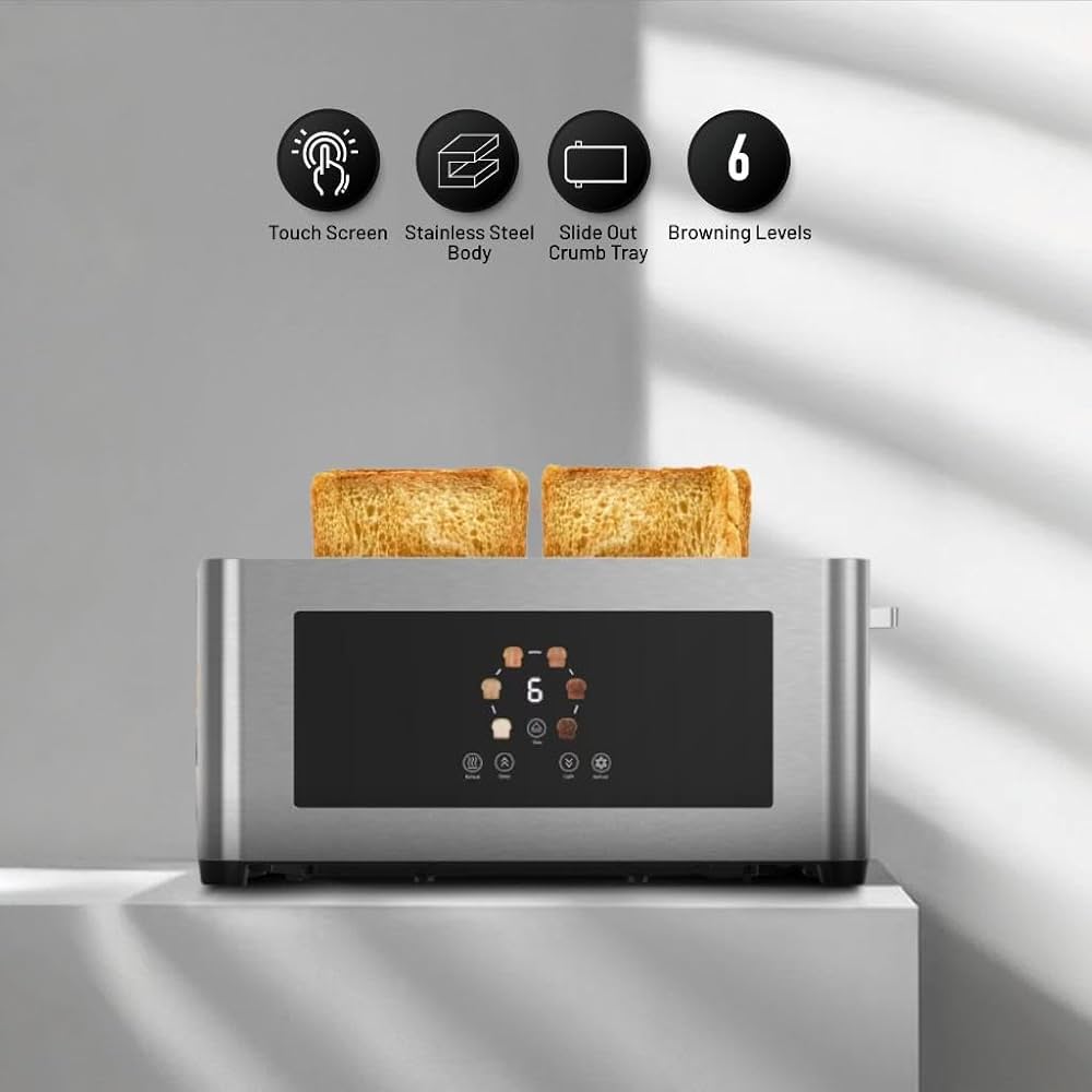 محمصة رقمية 4 شرائح بوب اب  من بورودو لايف ستايل, بقدرة 850 واط - فضي | Porodo Lifestyle 4-Slice Digital Pop up Toaster 850W - Silver