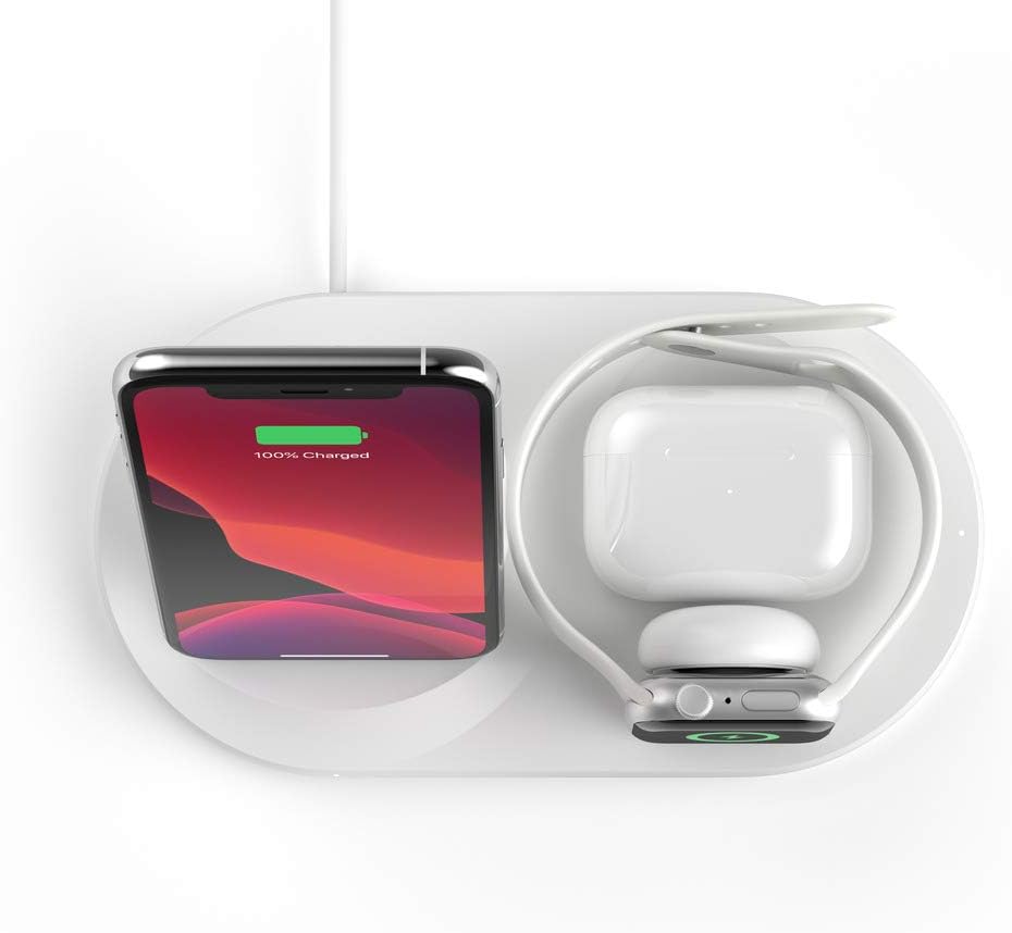 شاحن لاسلكي 3 في 1 من بيلكين مع قاعدة شحن لاسلكية 7.5 واط - Belkin BoostCharge 3 in 1 Wireless Charger for Apple iPhone Apple Watch and AirPods