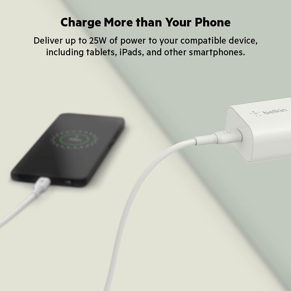 Belkin BoostCharge 25W wall charger with PPS USB charger plug with USB-C Power Delivery - شاحن جداري بقوة 25 واط براس شحن يو اس بي سي بتقنية البوست شارجر
