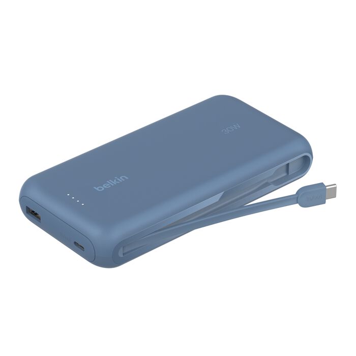 Belkin Power Bank 20K with USB-C Cable 30W Fast Charging - باور بانك بلكن 20 ألف مع كابل مدمج