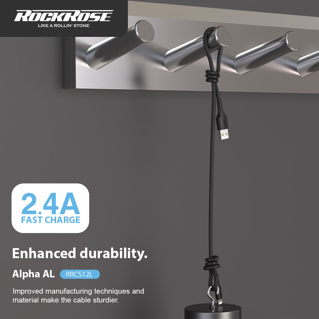 RockRose Alpha AL 1M Lightning To USB Fast Charge & Sync Cable - روك روز ألفا أي أل كابل للشحن السريع المزامنة بطول 1 متر يو اس بي الى لايتنينج