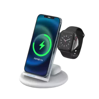 ويوو بور أير 3 في 1 شاحن لاسلكي لسطح المكتب حامل الهاتف المحمول لسماعات الأذن وحامل الهاتف للشحن السريع - WiWU Power Air 3 in 1 Desktop Wireless Charger Mobile Phone Stand