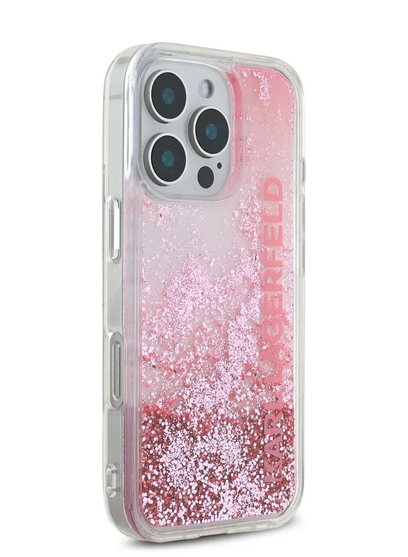 Karl Lagerfeld Liquid Glitter Gradient Hard Case for iPhone 16 Pro Max | غطاء كارل لاغرفيلد بلمعة سائلة وتدرج لوني لهاتف ايفون 16 برو ماكس