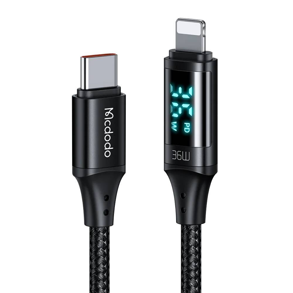 كيبل تحويل يو اس بي سي إلى لايتننغ بطول 1.2 متر من مكدودو - Mcdodo 36W Type-C To Lightning Fast Data Charge Cable with Digital Display 1.2M