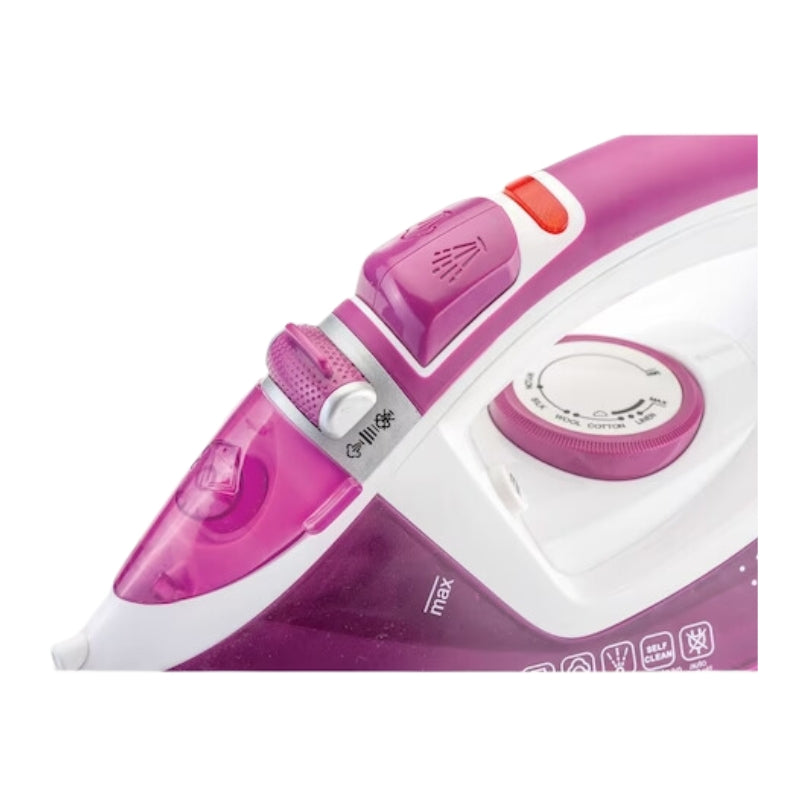 مكواة بخار بلاك اند ديكر 2400 واط مع إيقاف التشغيل التلقائي وقاعدة سيراميك أرجوانية - Black+Decker 2400W Steam Iron with Auto Shut-Off and Magenta Ceramic Soleplate