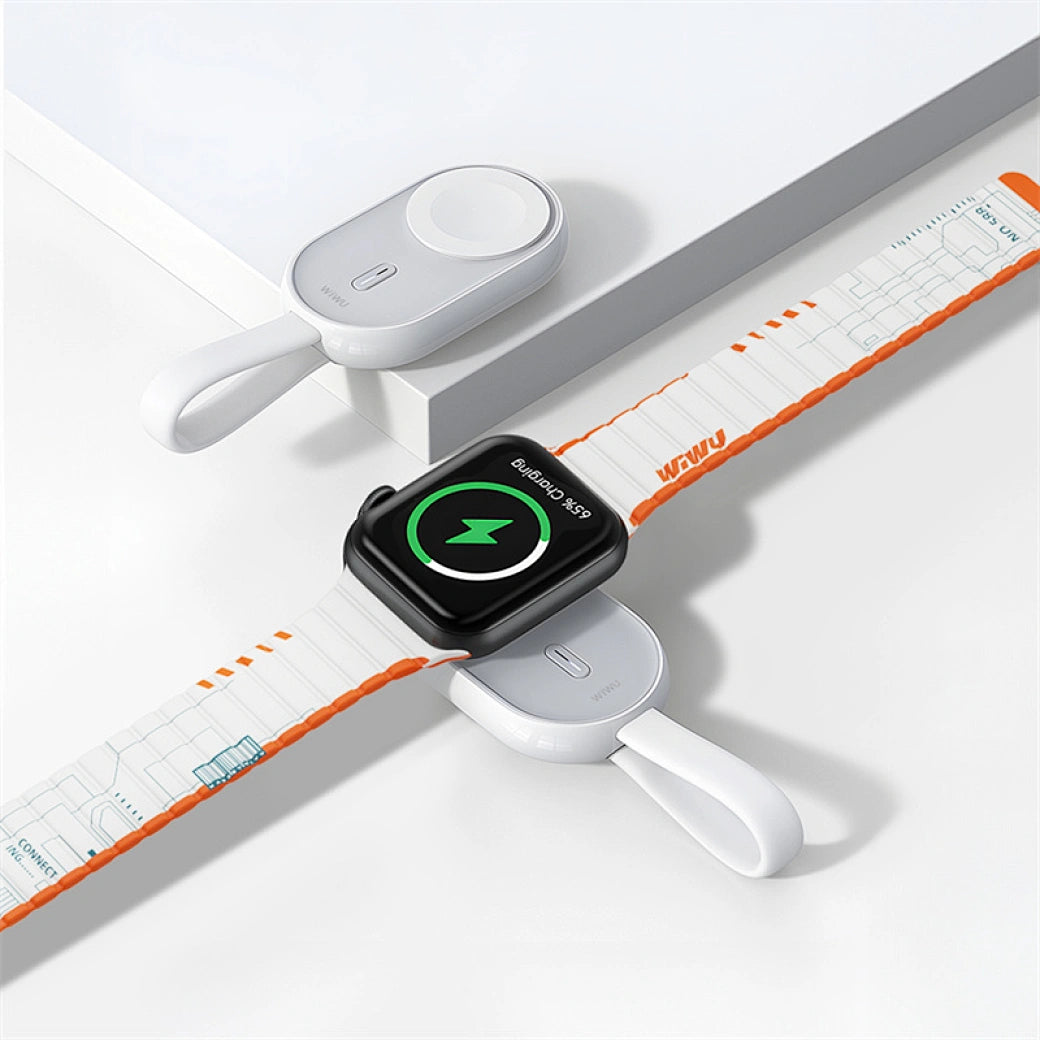 WiWU M20 Portable 2-in-1 Wireless Charger with 1200mAh Power Bank - شاحن لاسلكي 2 في 1 مع باور بانك 1200ميلي أمبير للساعة والهواتف من ويوو