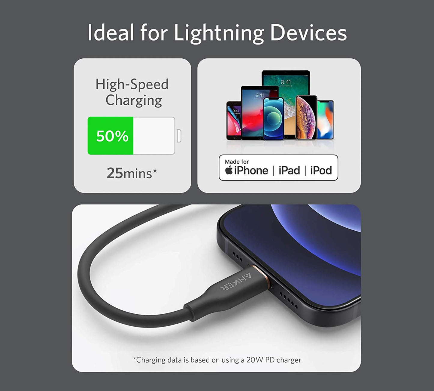 Anker PowerLine III Flow USB-C with Lightning Connector - كيبل باور لاين يو اس بي سي مع موصل لايتننغ من أنكر