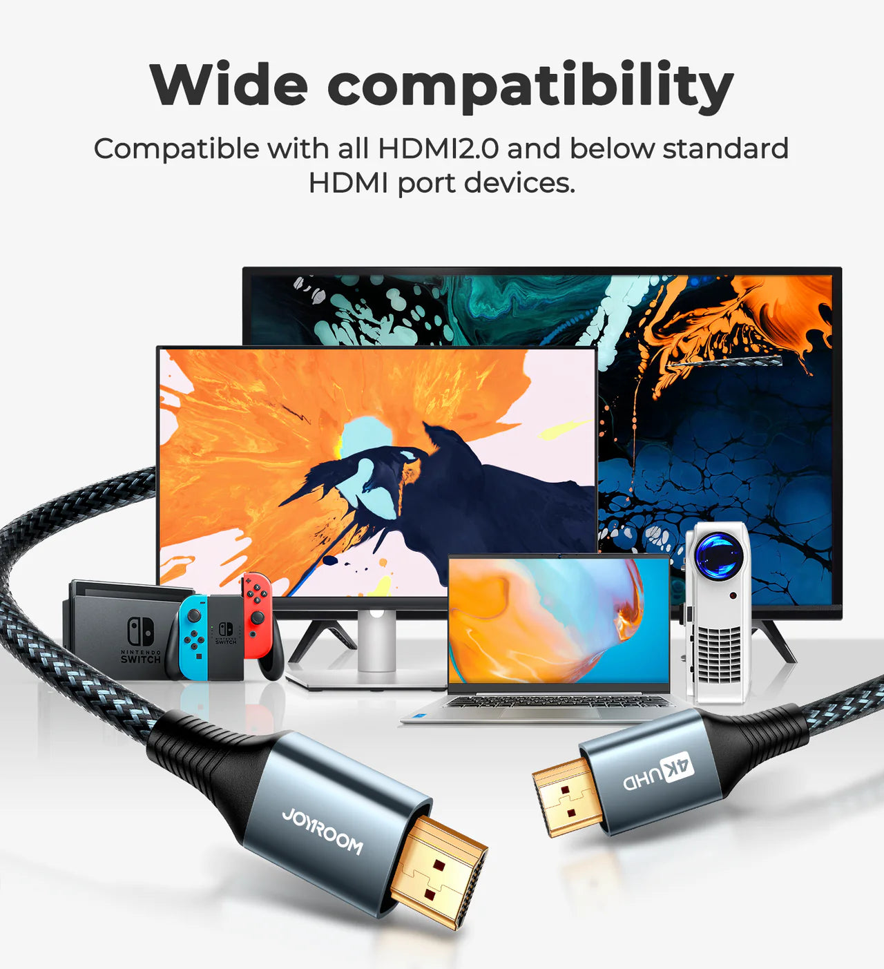 JOYROOM SY-20H1 2m HDMI to HDMI Cable- كابل جويروم HDMI إلى HDMI بطول 2 متر لنقل الصوت والصورة