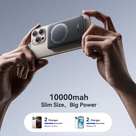 باور بانك جويرووم مغناطيسي لاسلكي QI2 بسعة 10,000 مللي امبير وبقدرة شحن 22.5 واط مع حامل حلقي - اسود | JOYROOM JR-PBM12 22.5W Magnetic Wireless Power Bank with Ring Holder 10000mAh – Black