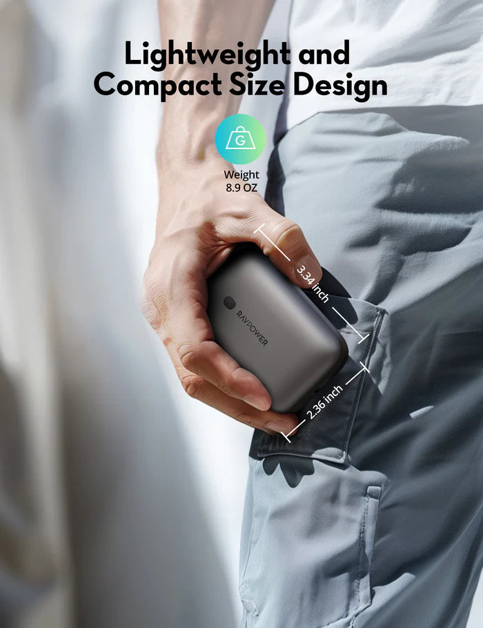 RAVPower RP-PB1224 10000mAh Power Bank 3-Port, 20W PD Fast Charging - باور بانك راف باور سعة 10000 مللي أمبير، 3 منافذ، شحن سريع PD20W