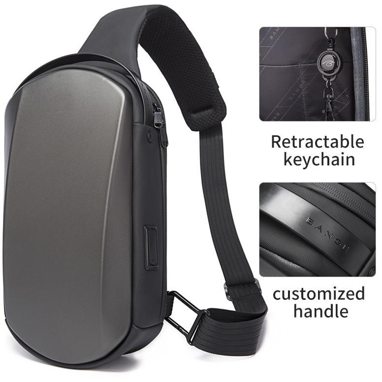 BANGE Men Chest Bag Waterproof EVA Hard Shell Messenger Bag - Gray | حقيبة كتف رجالية من بانجي, مقاومة للماء بهيكل خارجي صلب - رمادي