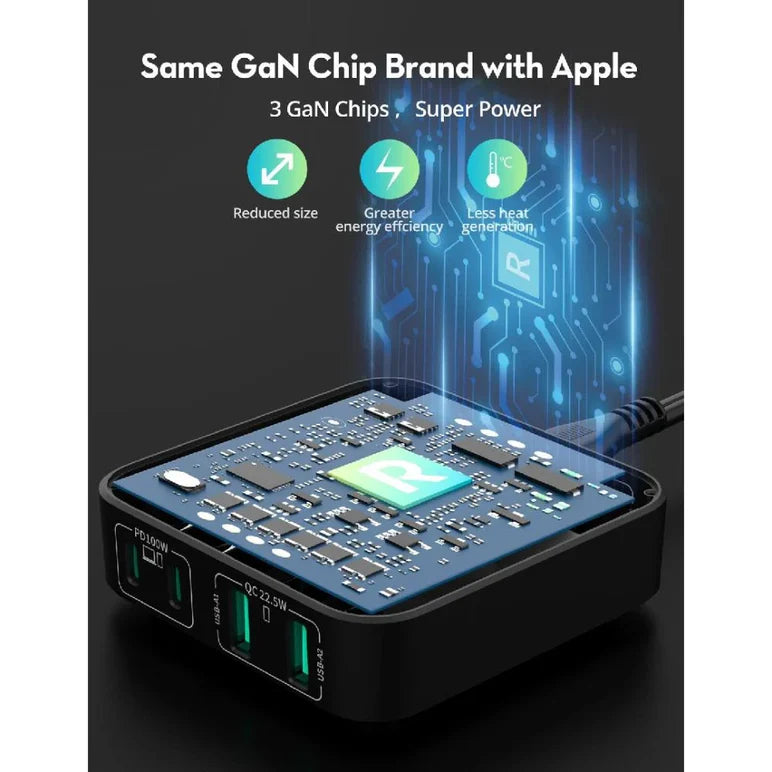 RAVPower RP-PC1042 100W 4-Port GaN PD Desktop Charger -راف باور شاحن مكتبي 4 منافذ بقوة 100 واط بتقنية GaN