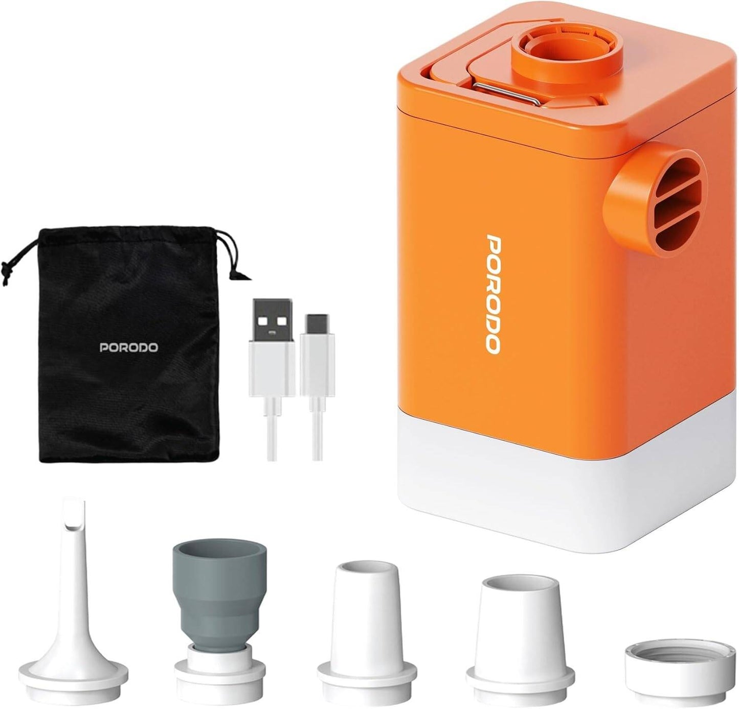 مضخة هواء للنفخ والتفريغ مع اضائة من بورودو لايف ستايل - برتقالي | Porodo Lifestyle Camping Inflate and Deflate Air Pump with Light - Orange