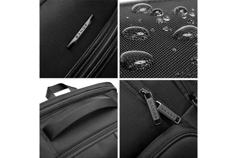 حقيبة بانجي رجالية مقاومة للماء مع منفذ يو اس بي - اسود | BANGE Men Letter Leather Stitching Waterproof Backpack with USB Port – Black