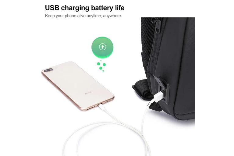 Bange Men Epithelium Coating Waterproof Crossbody Chest Bag with USB Port | حقيبة كتف رجالية من بانجي, مقاومة للخدوش والماء مع منفذ يو اس بي