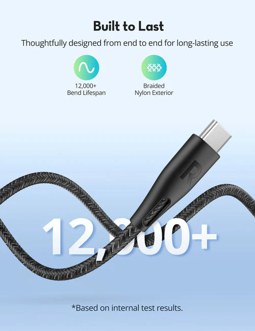RAVPower 2M (6.6ft) 60W USB-C to USB-C Fast Charging Cable – كابل راف باور تايب سي إلى تايب سي بطول 2 متر شحن سريع بقدرة 60 واط