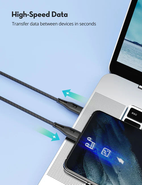 RAVPower 2M (6.6ft) 60W USB-C to USB-C Fast Charging Cable – كابل راف باور تايب سي إلى تايب سي بطول 2 متر شحن سريع بقدرة 60 واط