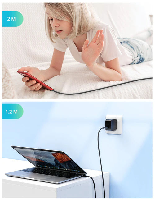 RAVPower 2M (6.6ft) 60W USB-C to USB-C Fast Charging Cable – كابل راف باور تايب سي إلى تايب سي بطول 2 متر شحن سريع بقدرة 60 واط