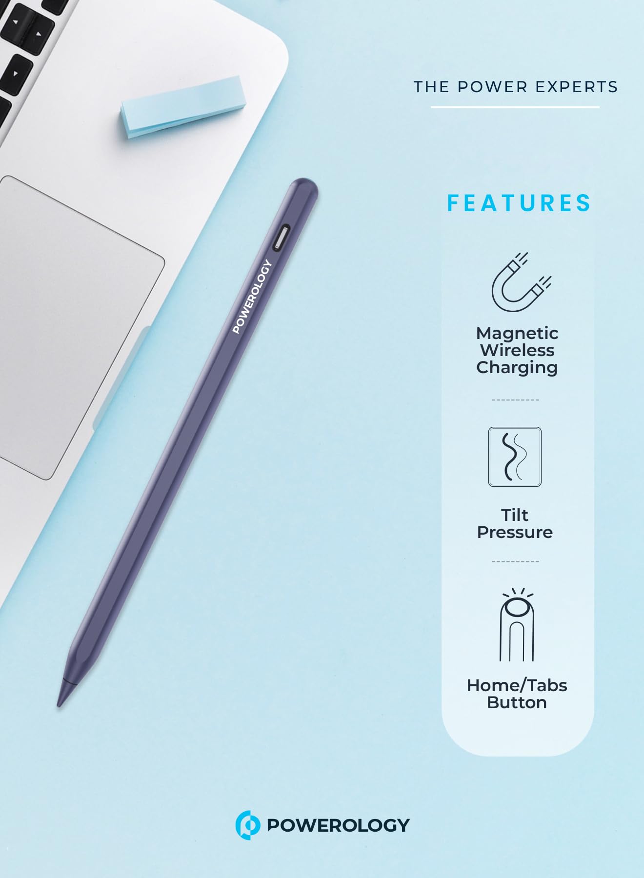 .قلم باورولوجي الذكي للايباد بطرف 1.5 ملم, متوافق مع ايباد | Powerology 1.5mm Tip Smart Apple iPad Pencil – Compatible with iPad.