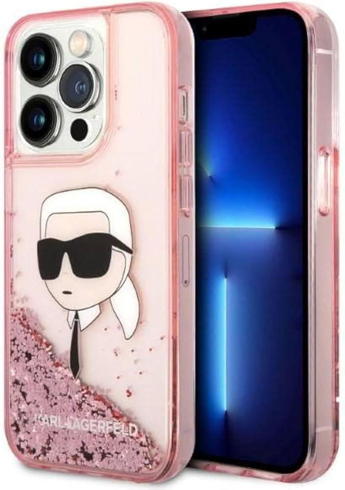 Karl Lagerfeld Liquid Glitter Hard Case with NFT Karl Head for iPhone 16 Pro | كفر كارل لاغرفيلد بلمعة سائلة وتصميم NFT رأس كارل لهاتف ايفون 16 برو