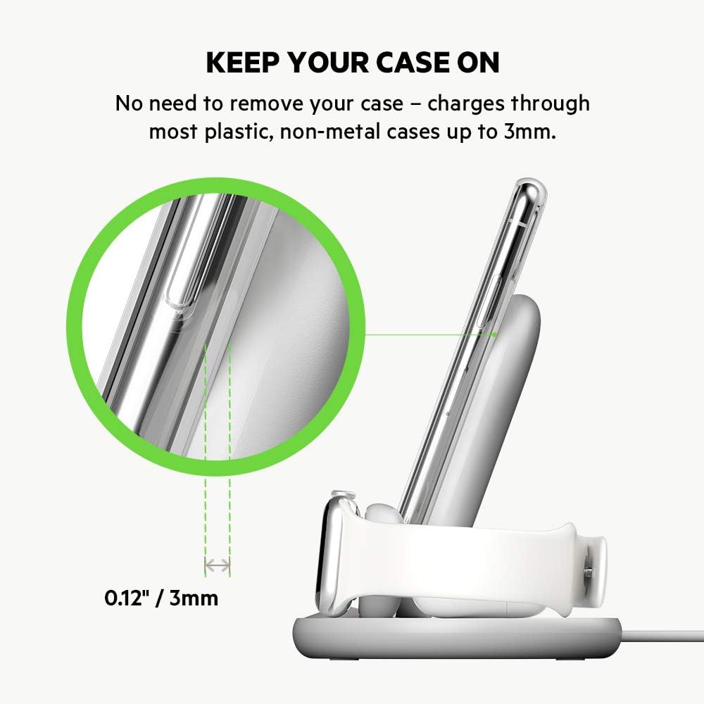 شاحن لاسلكي 3 في 1 من بيلكين مع قاعدة شحن لاسلكية 7.5 واط - Belkin BoostCharge 3 in 1 Wireless Charger for Apple iPhone Apple Watch and AirPods