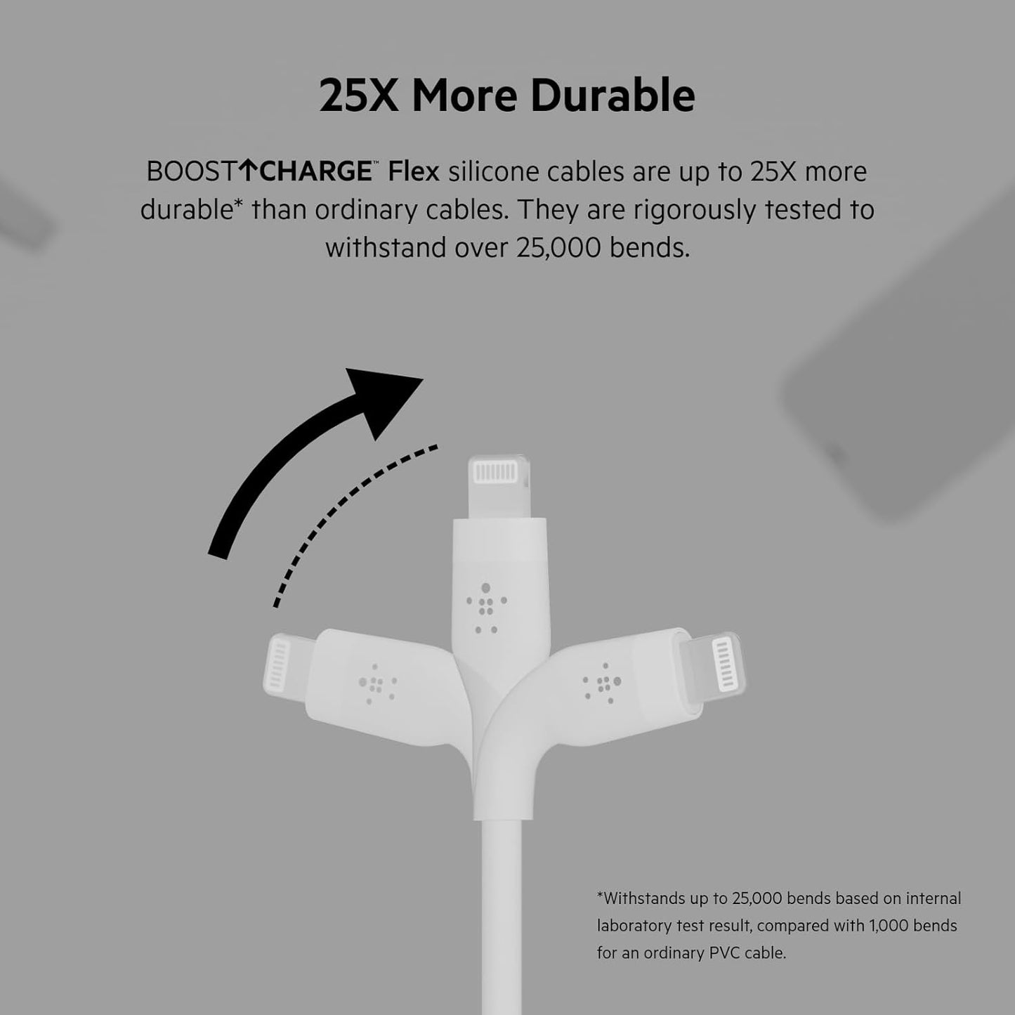 Belkin BoostCharge Flex USB-C Silicone Cable with Lightning Connector 1M - كيبل سيلكون يو اس بي سي الى لايتننع بتقنية البوست شارج وطول 1 متر
