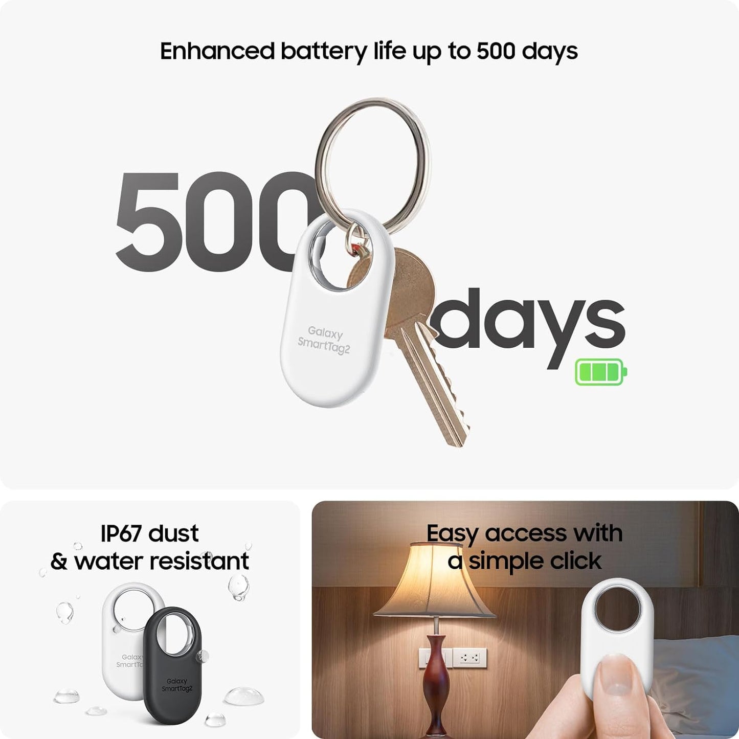 SAMSUNG Galaxy SmartTag2 Bluetooth Tracker Smart Tag GPS Locator Tracking Device - سامسونج جهاز تتبع سمارت تاغ 2 من جالاكسي جهاز تتبع نظام تحديد المواقع الجغرافي الذكي مكتشف العناصر للمفاتيح والمحفظة والامتعة
