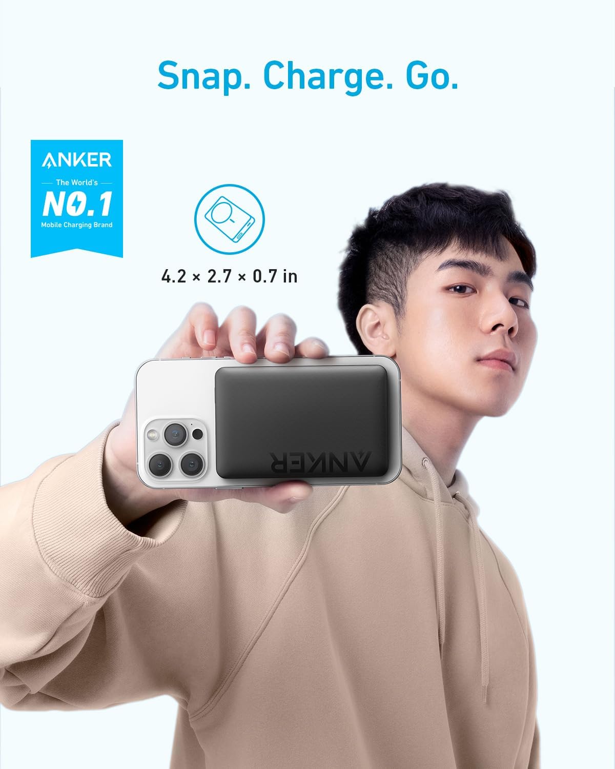 Anker Magnetic Power Bank 10,000mAh Wireless Portable Charger 20W Fast Charging Battery Pack with USB-C - انكر باور بانك مغناطيسي 10000ملي أمبير شاحن لاسلكي محمول حزمة بطارية شحن سريع 20 واط مع يو اس بي سي ماج سيف متوافق مع ماج سيف