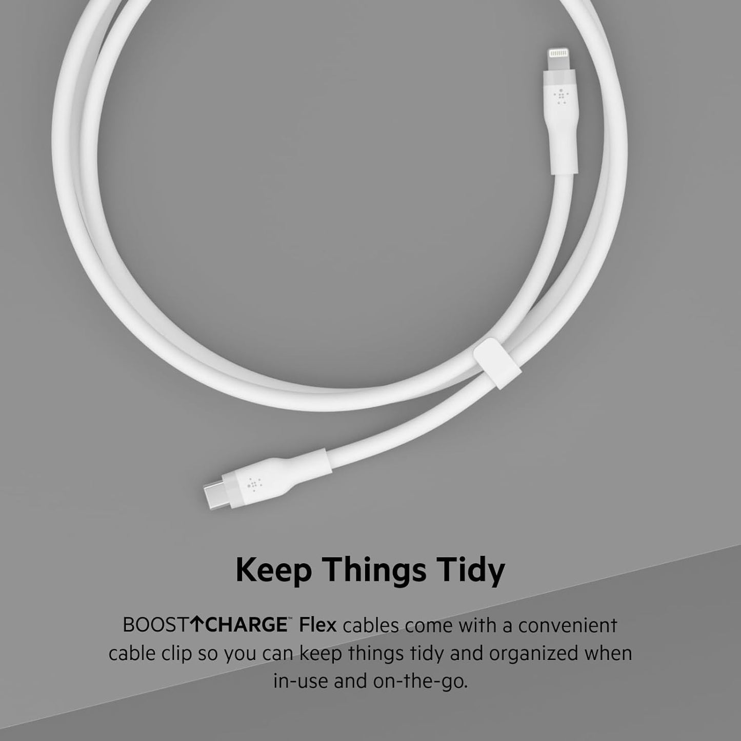 Belkin BoostCharge Flex USB-C Silicone Cable with Lightning Connector 1M - كيبل سيلكون يو اس بي سي الى لايتننع بتقنية البوست شارج وطول 1 متر