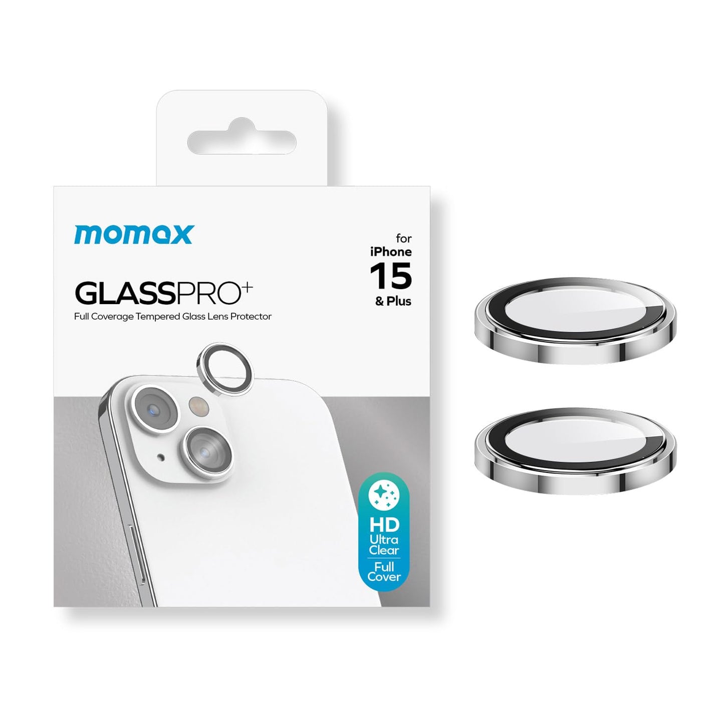Momax Camera Lens Protector for iPhone 15 / 15 Plus | Silver - واقي عدسات الكاميرا موماكس لايفون 15 و ايفون 15 بلس | اللون فضي