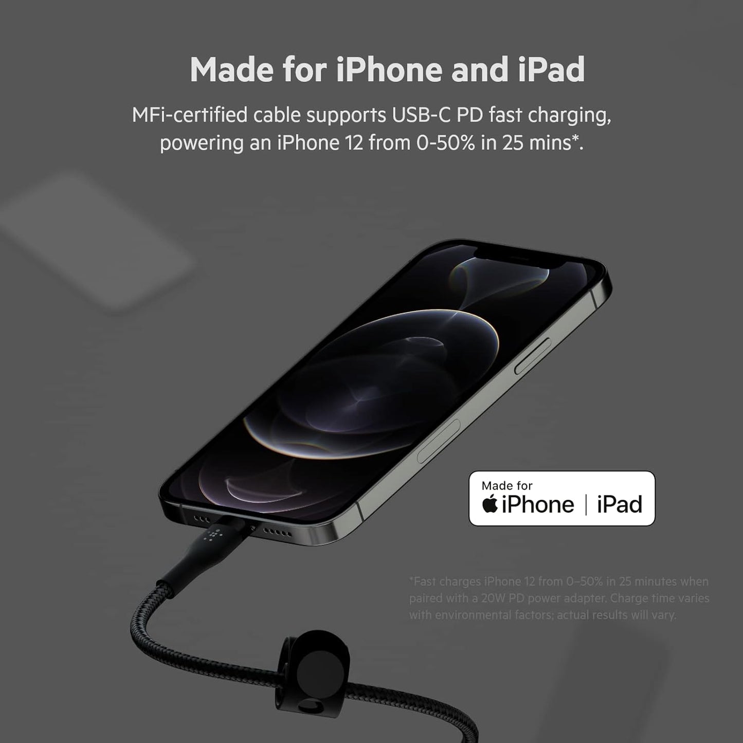 Belkin BoostCharge Pro Flex USB-C Braided Silicone Cable with Lightning Connector - كيبل يو اس بي سي مع محول الى لايتننغ بتقنية البوست شارجر بطول 1 متر من بيلكن