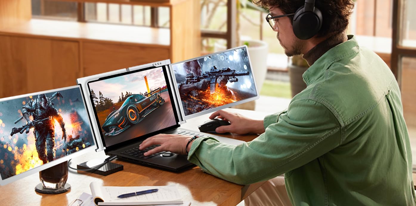 شاشة محمولة مزدوجة للابتوب بحجم 13.3 بوصة من باورولوجي - فضي | Powerology 13.3" Portable Dual Screen Laptop Monitor - Silver