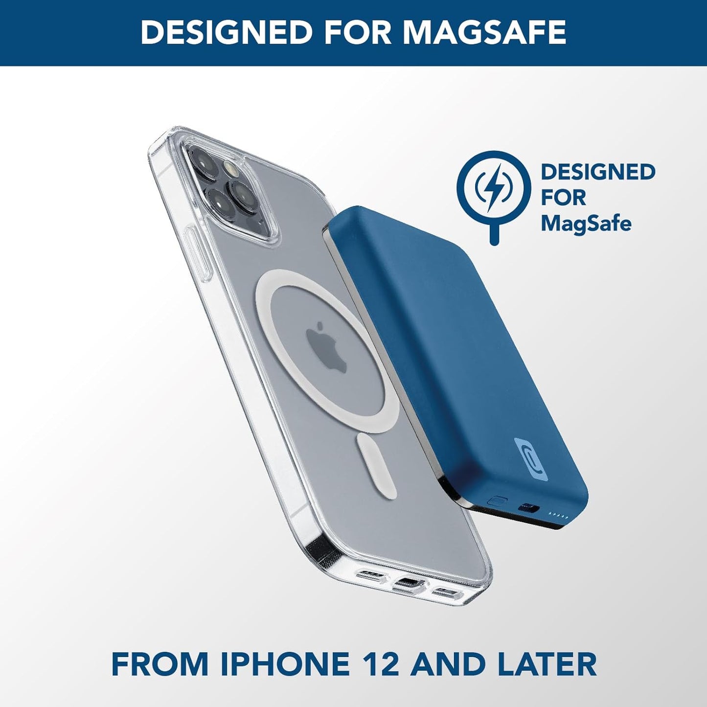 Cellularline Wireless Powerbank MAG 5000 Portable Charger Compatible with Mag Safe Ecosystem - سيلولار لاين باور بانك لاسلكي شاحن محمول متوافق مع نظام ماجسيف البيئي سعة 5000 مللي أمبير