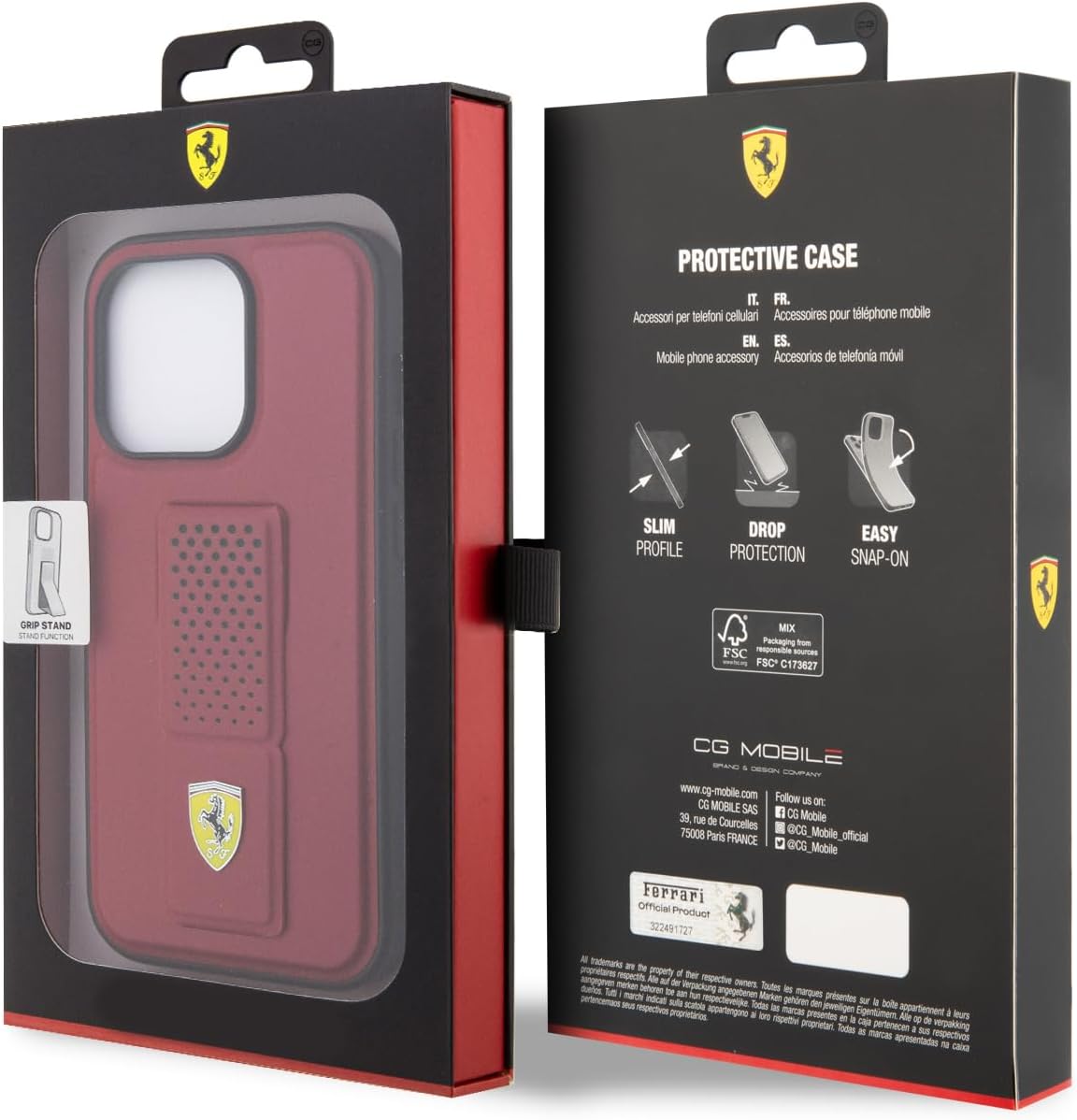 Ferrari Gripstand Case with Perforated Pattern for iPhone 15 Pro Max | كفر فيراري جراب ستاند لهاتف ايفون 15 برو ماكس بنقشة مثقبة