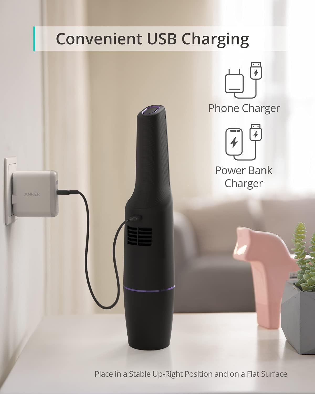 Paqijkera destan a bêkabloyî ya Eufy ji hêla Anker HomeVac H11 ve, Hêza Mijandinê ya 5500 Pa, Barkirina USB-ê, Pir Sivik 1.2 lbs