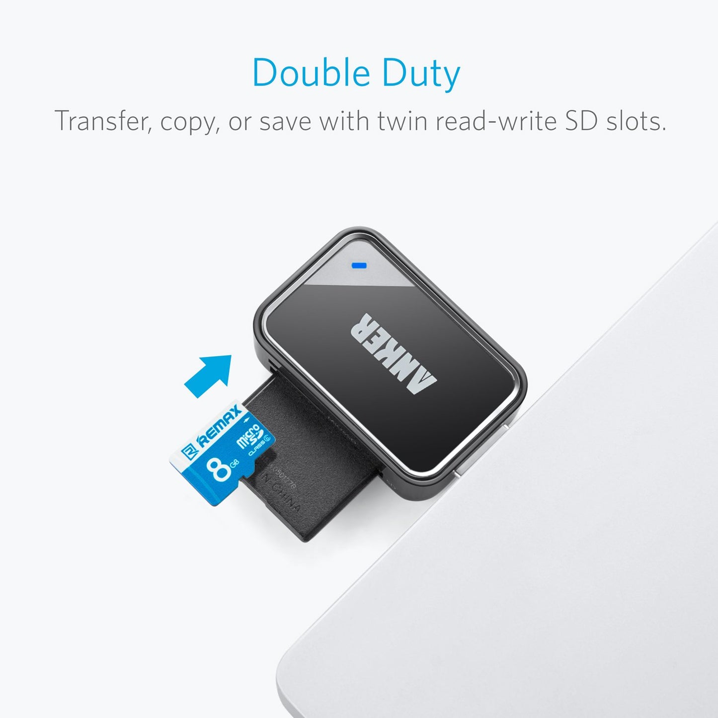 قارئ بطاقات ذاكرة انكر 2 في 1 | Anker 2-in-1 USB 3.0 Memory Card Reader for SD & MicroSD Cards