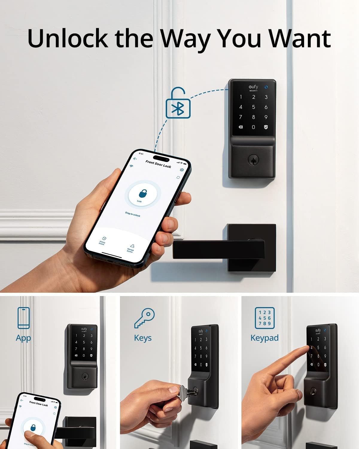 Eufy by Anker Security Smart Lock C210 Keyless Entry Door Lock Built-in WiFi Deadbolt Smart Door Lock - يوفي سيكيوريتي قفل ذكي قفل باب الدخول بدون مفتاح ببصمة الاصبع واي فاي مدمج من أنكر