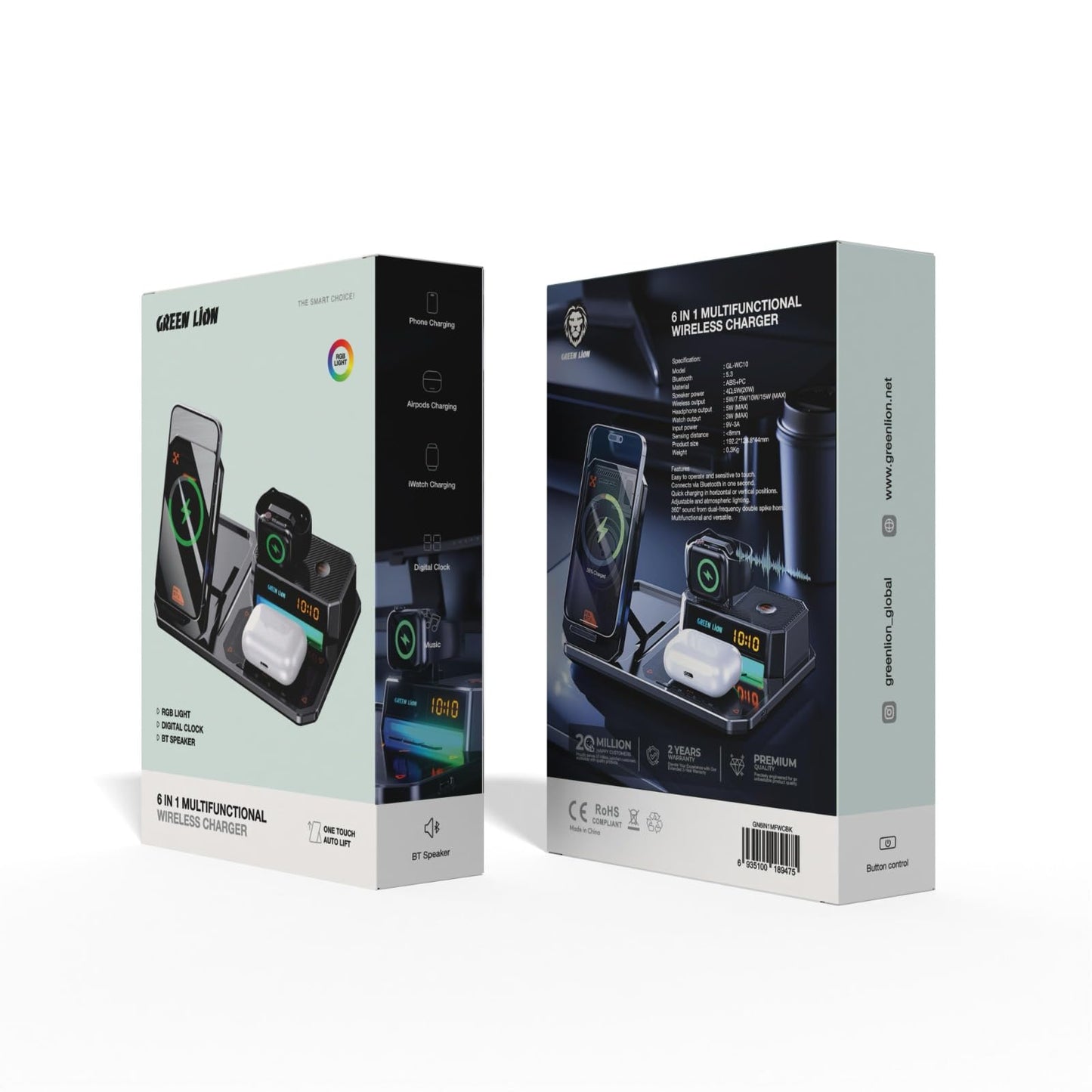 شاحن لاسلكي جرين لايون 6 في 1 متعدد الوظائف | Green Lion 6 in 1 Multifunctional Wireless Charger