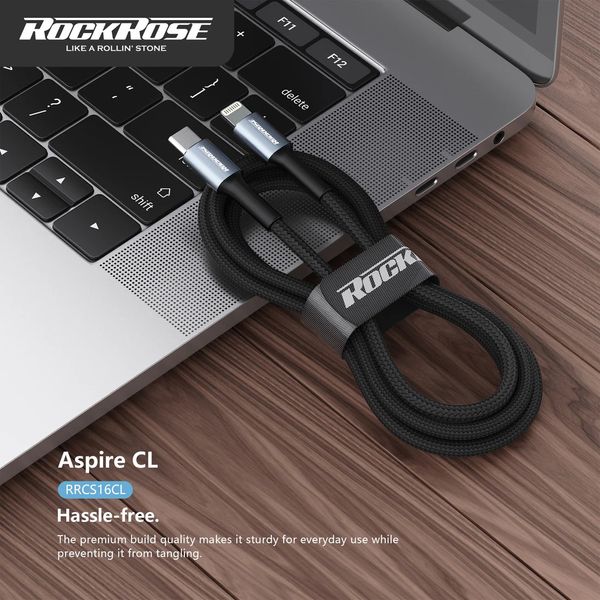 Rockrose Braided USB-C to Lightning Cable 20W White 1m - روك روز كيبل يو اس بي سي إلى لايتننغ بقوة 20 وات بطول 1 متر