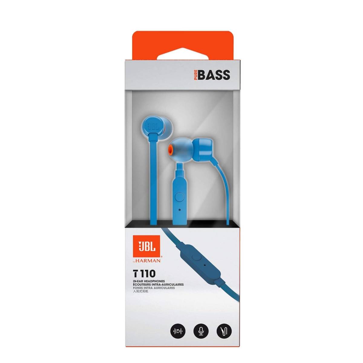 JBL T110 In-Ear Headphones with Pure Bass Sound & Mic – Wired 3.5mm | سماعات جي بي ال T110 داخل الاذن بصوت بيس نقي ومايكروفون - سلكية 3.5 ملم