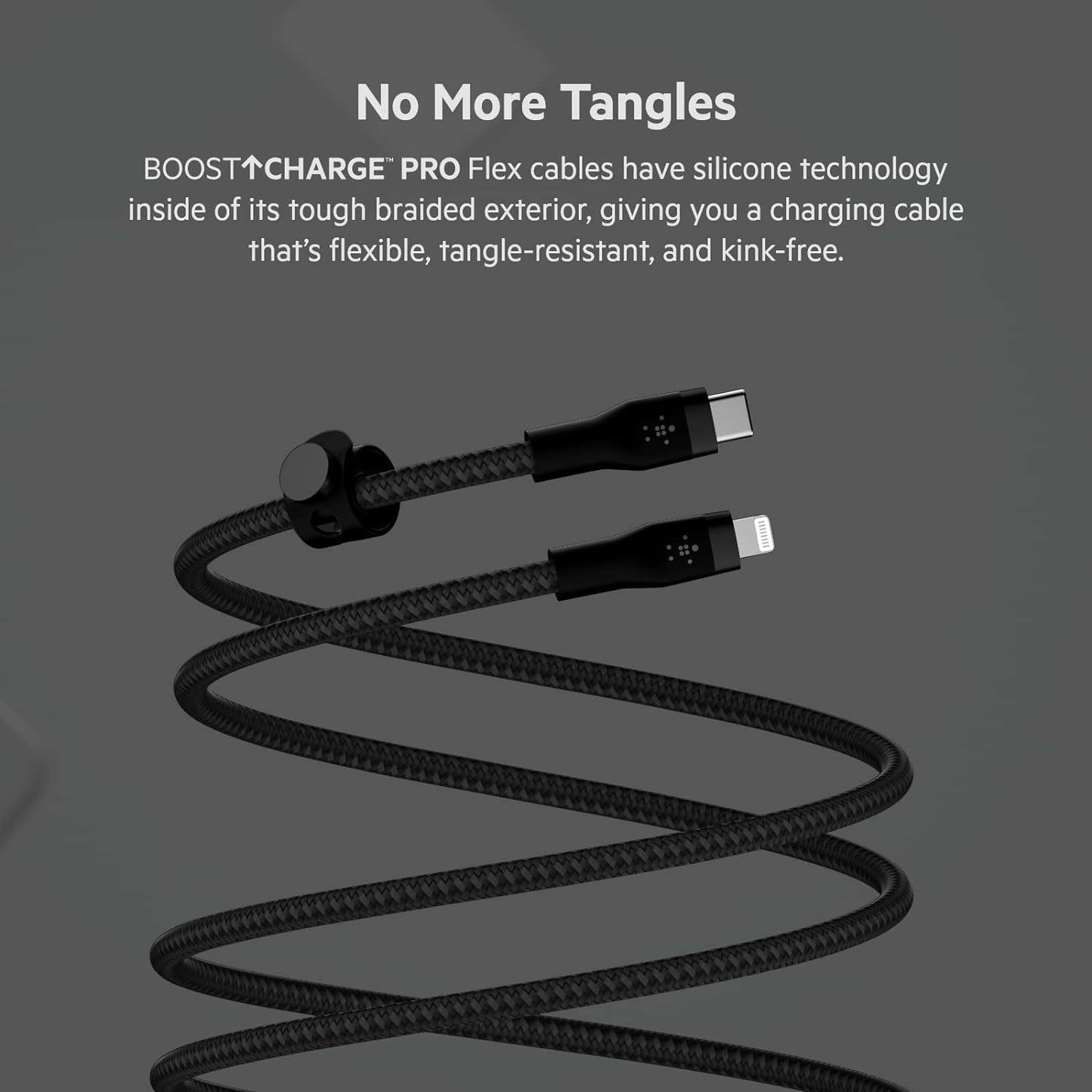 Belkin BoostCharge Pro Flex USB-C Braided Silicone Cable with Lightning Connector - كيبل يو اس بي سي مع محول الى لايتننغ بتقنية البوست شارجر بطول 1 متر من بيلكن