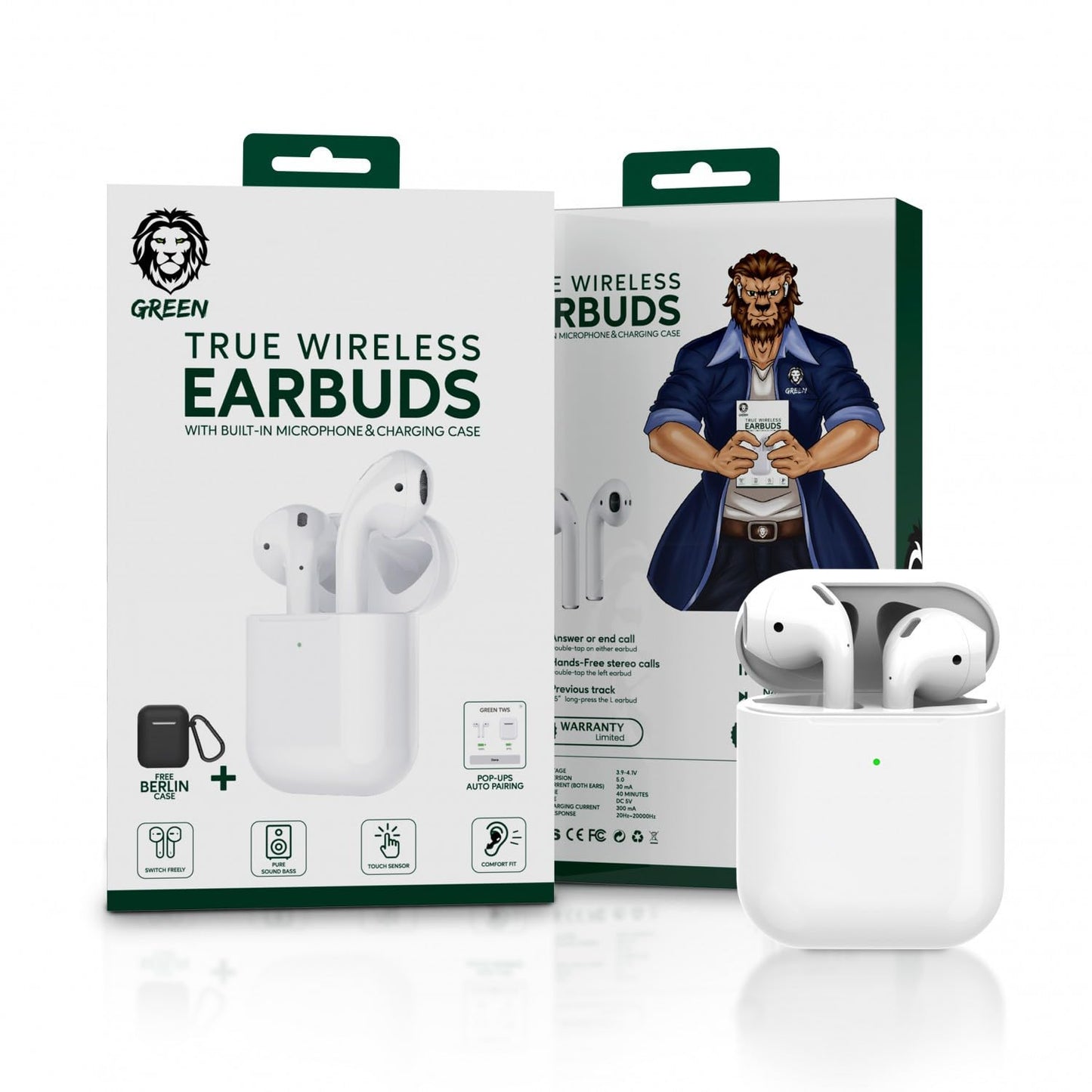 سماعات جرين لايون ايربودز اللاسلكية - ابيض | Green Lion Wireless Bluetooth Earbuds - White