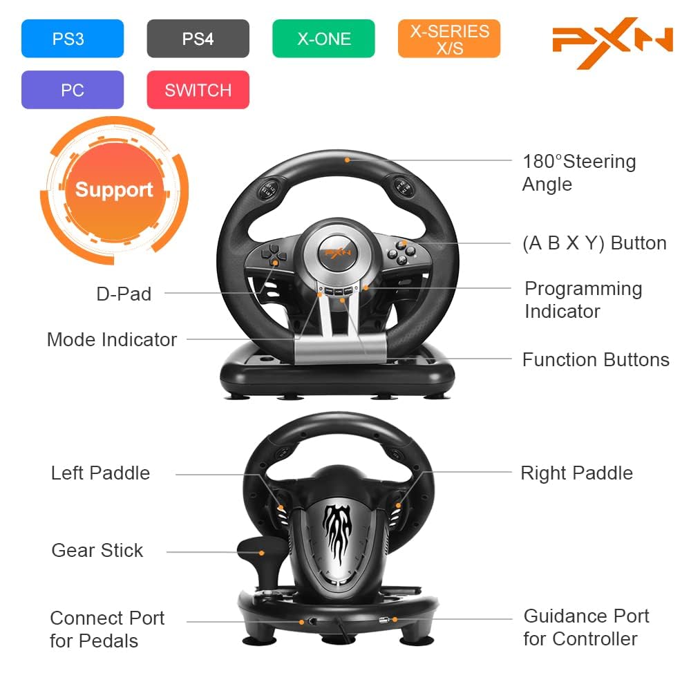 عجلة قيادة ألعاب PXN V3 Pro - أسود | PXN V3 Pro - Gaming Steering Wheel - Black