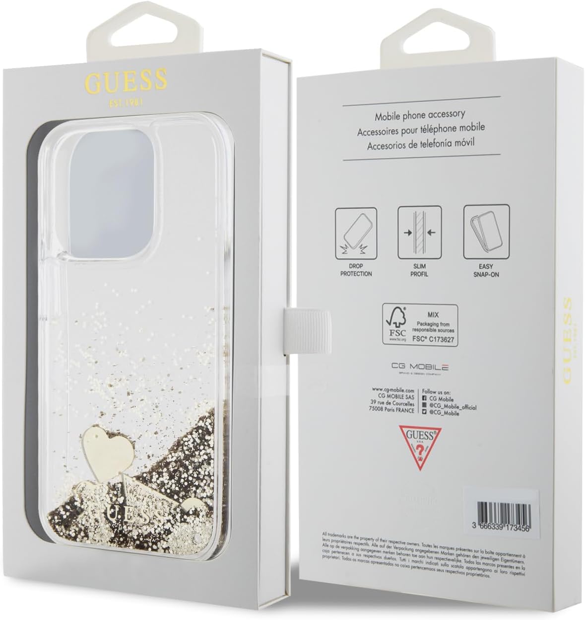 GUESS HC Liquid Glitter Case with Charms Pattern for iPhone 15 Pro Max | كفر Guess لامع سائل بنمط جارمز لجهاز ايفون 15 برو ماكس