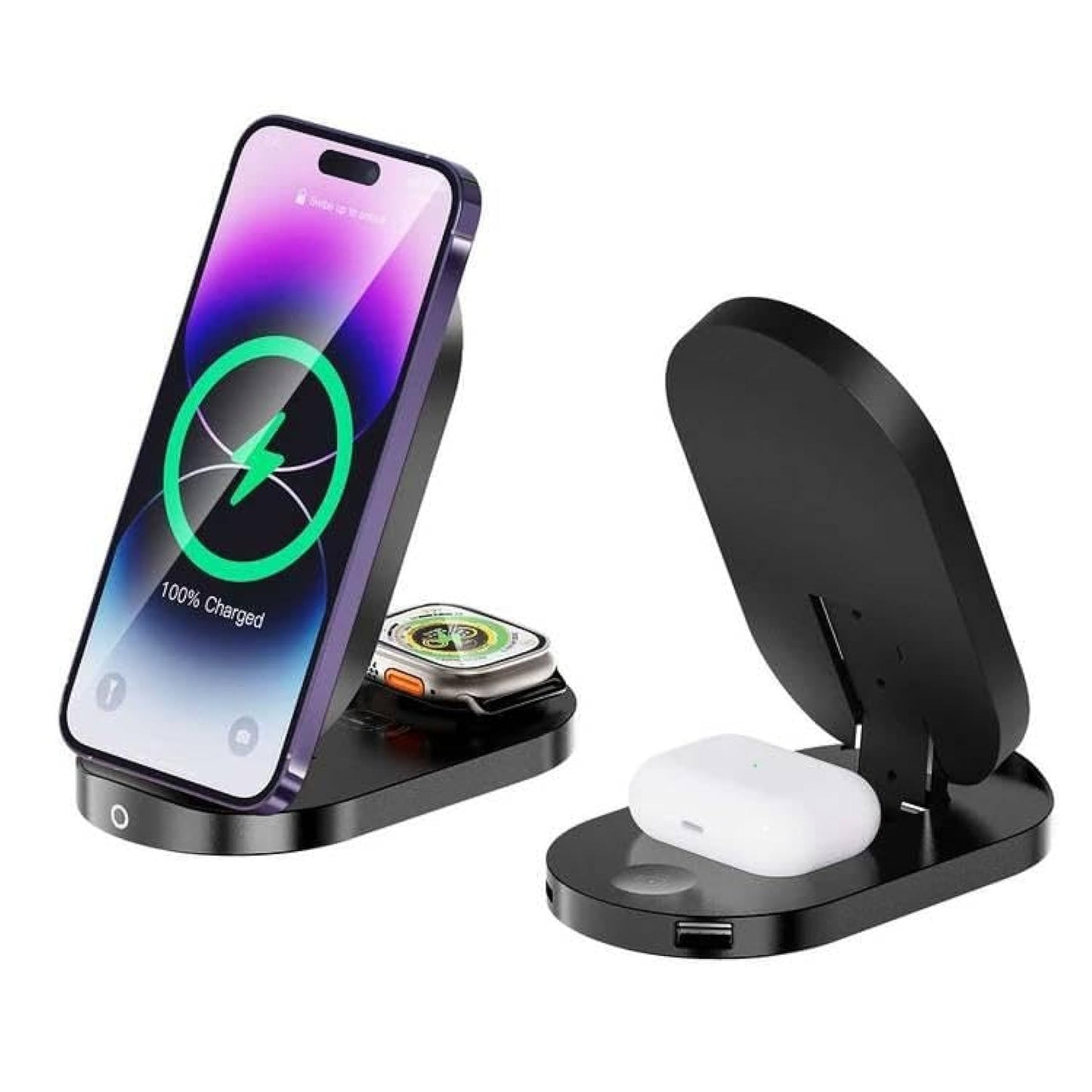 شاحن جرين لايون اللاسلكي 3 في 1 بتصميم قابل للطي وبقدرة شحن 15 واط | Green Lion 3-in-1 Foldable Wireless Charger Stand 15W Fast Charging
